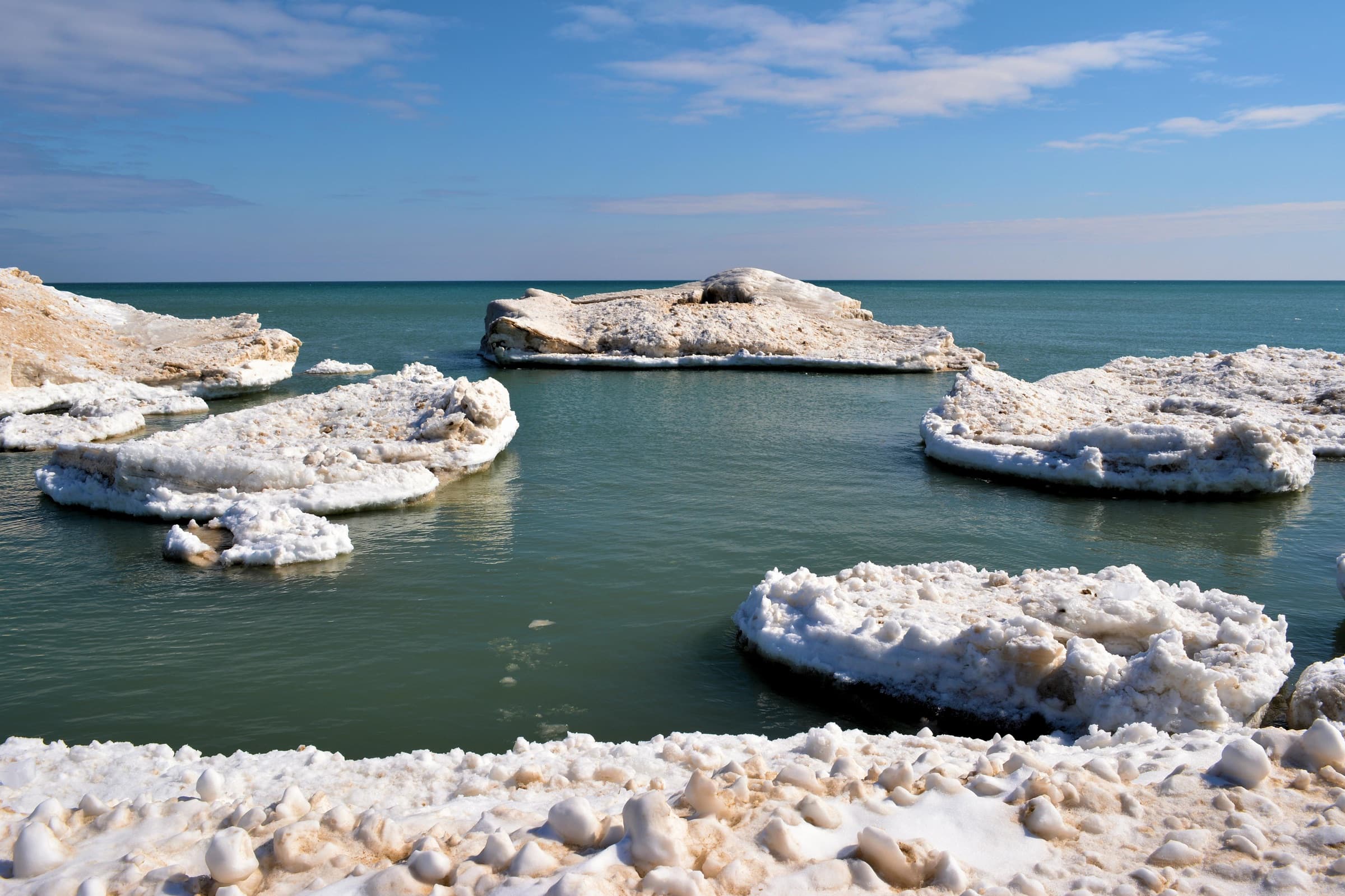 Lake Erie ice formations on a clear winter morning